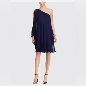 Like-New Ralph Lauren Navy Londie One-Shoulder Cocktail Dress Size: 12